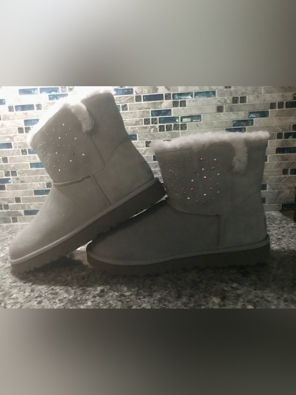 Australian Classic UGG Mini Swarovski Crystal Gems grey boots Size 10 NWOB